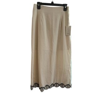 Designer Joie Linen Maxi Skirt With Black Embroidery & Beadwork Size 8 NWT